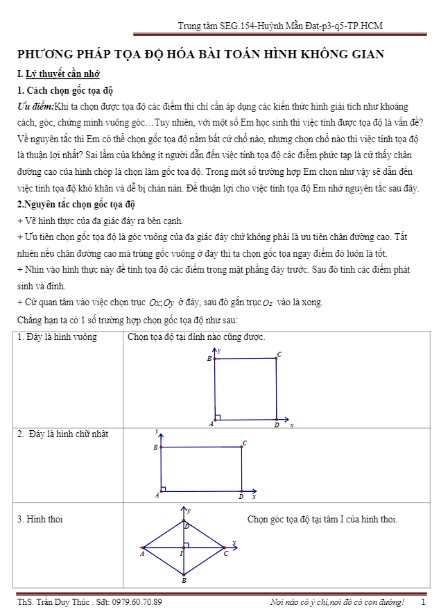 Phương pháp tọa độ hóa bài toán hình không gian – Trần Duy Thúc