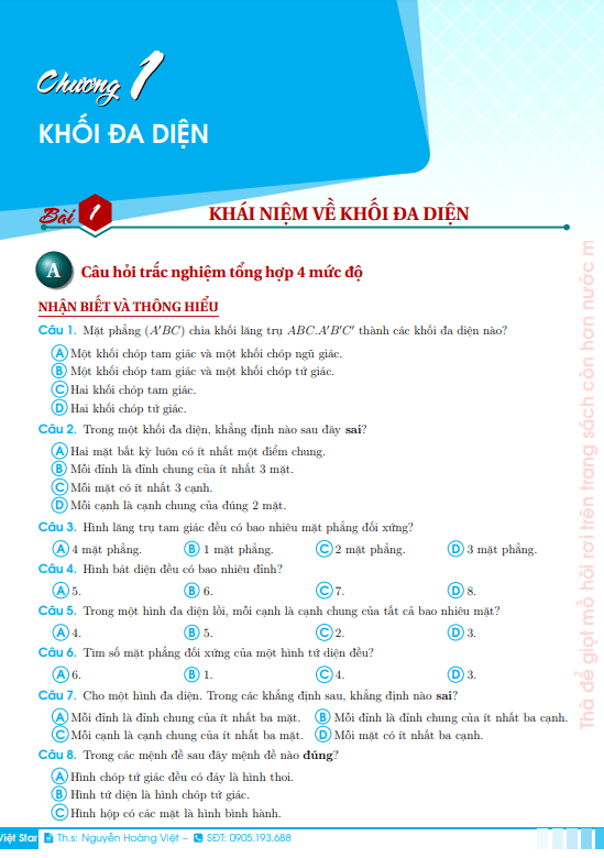 Bài tập trắc nghiệm Hình học 12 từ cơ bản đến nâng cao – Nguyễn Hoàng Việt