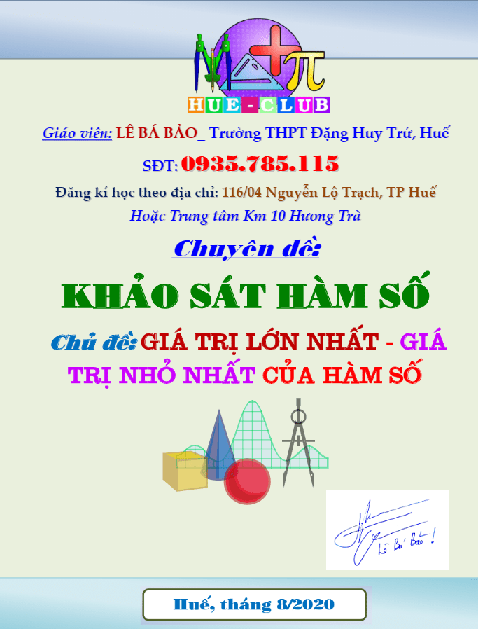 Bài tập giá trị lớn nhất và giá trị nhỏ nhất của hàm số – Lê Bá Bảo