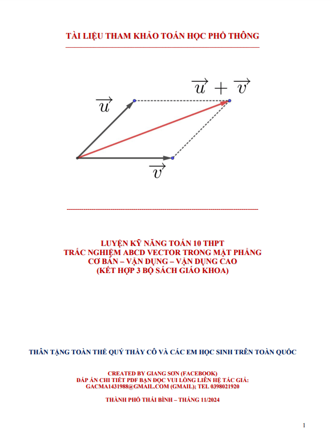 Luyện kỹ năng Toán 10 THPT trắc nghiệm vector trong mặt phẳng